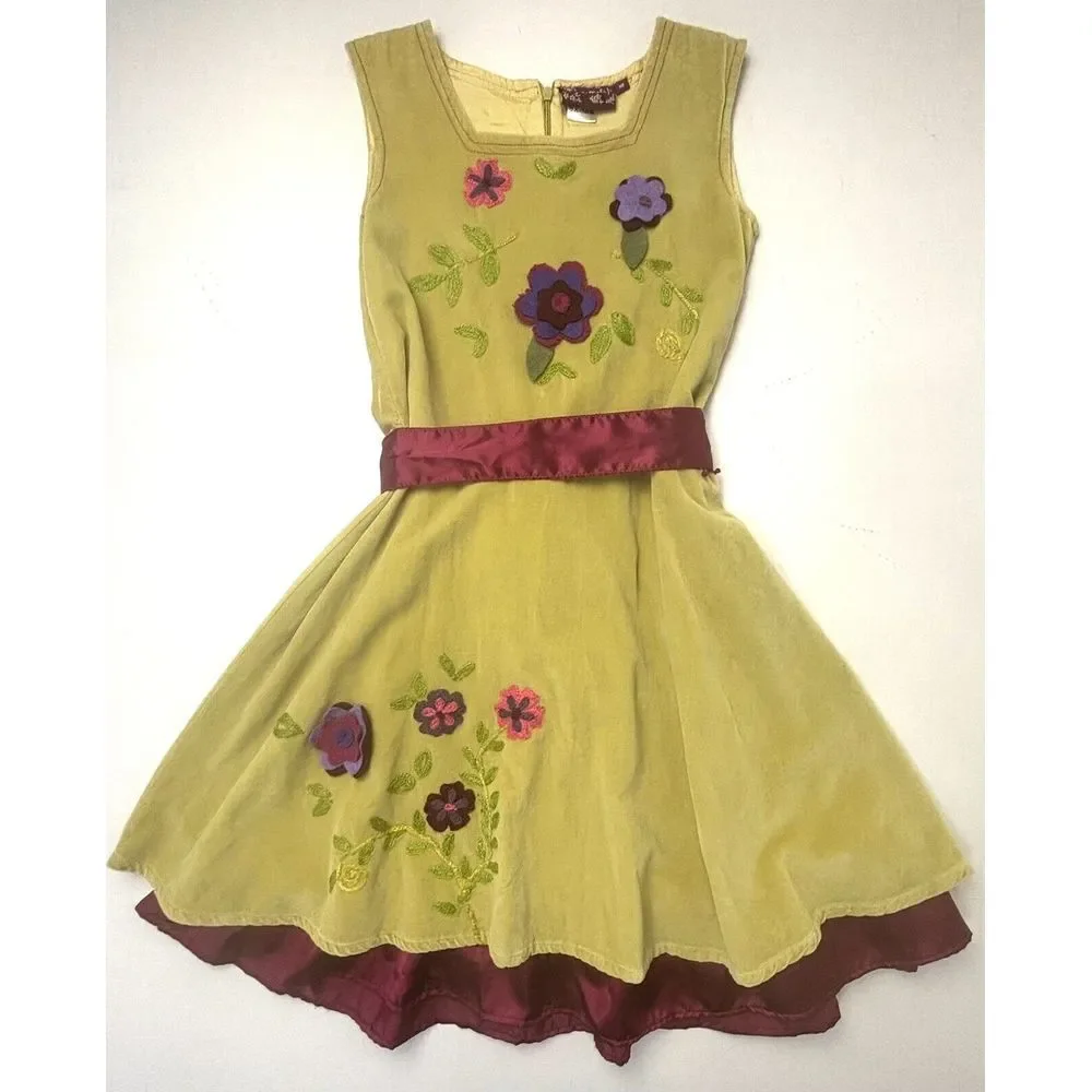 BOUTIQUE MELI MELI Girls‎ 10 Citrine Floral DRESS Velvet 3D Layered Hem Cottage